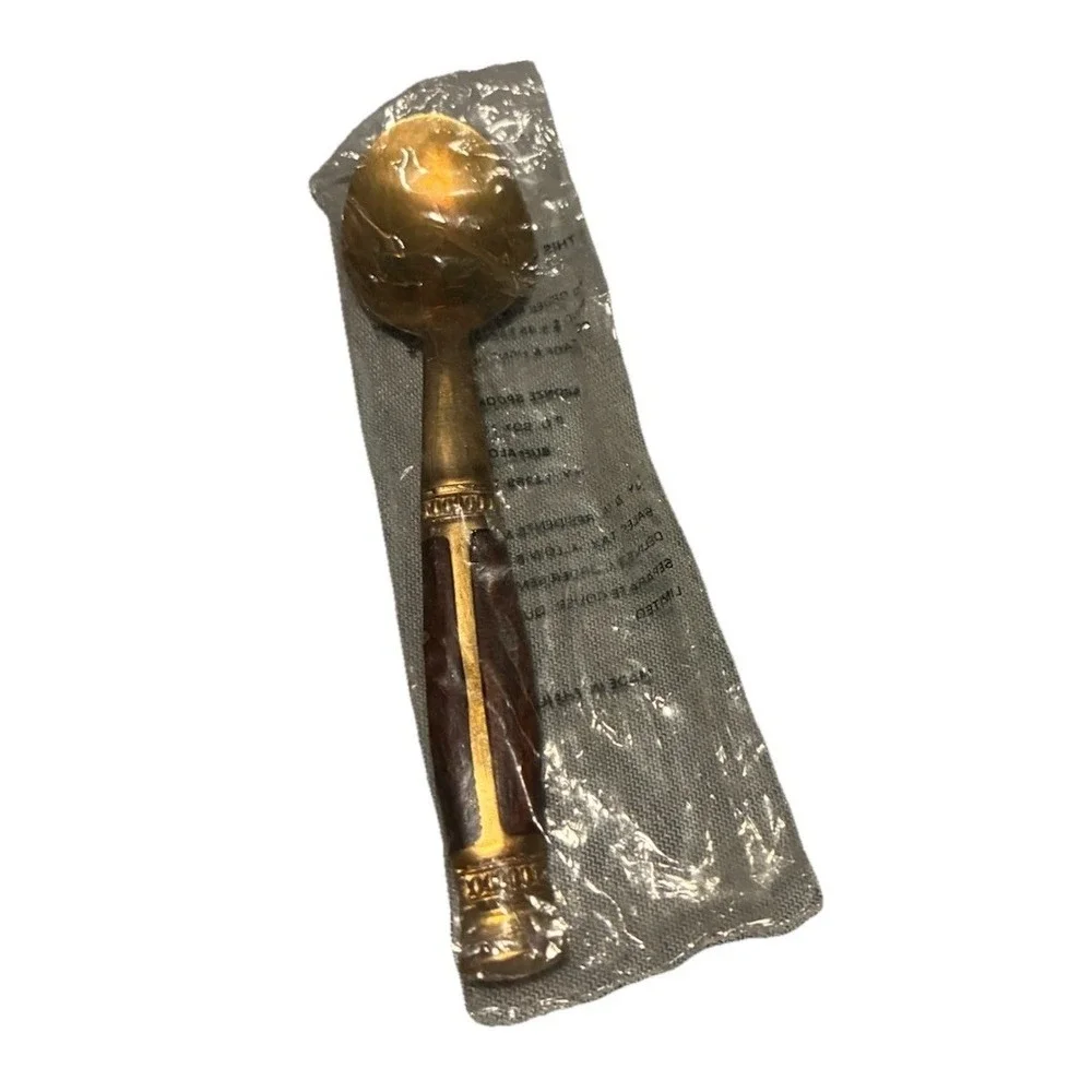 Vintage Demitasse Coffee Spoon  Brass And Wood 4.75